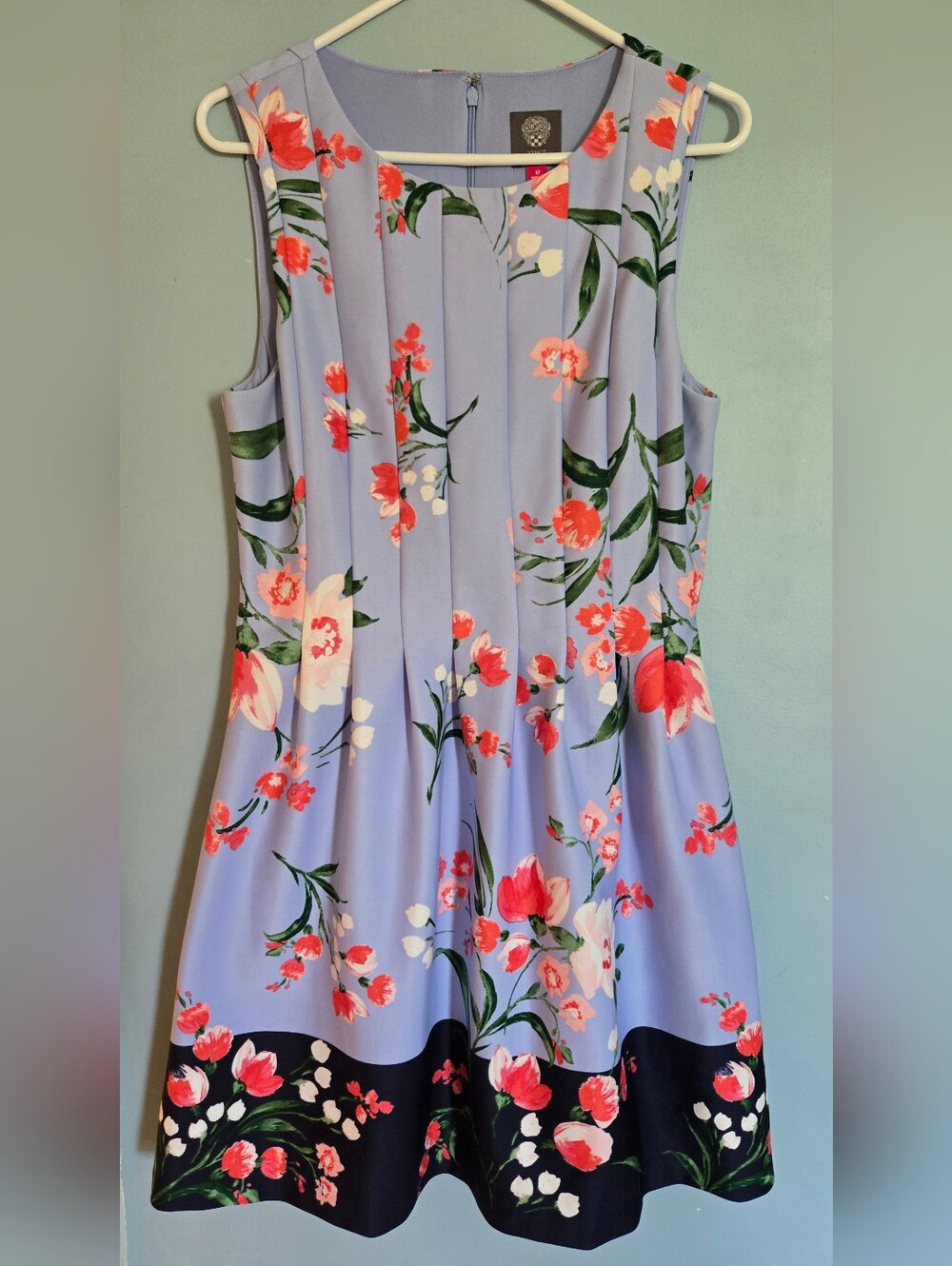 Vince Camuto Sleeveless Floral Fit & Flare Dress with Coral Blooms